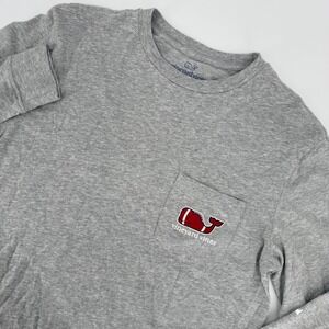 Vineyard Vines Mens Small Gray‎ Football Whale Long Sleeve Pocket T-Shirt S